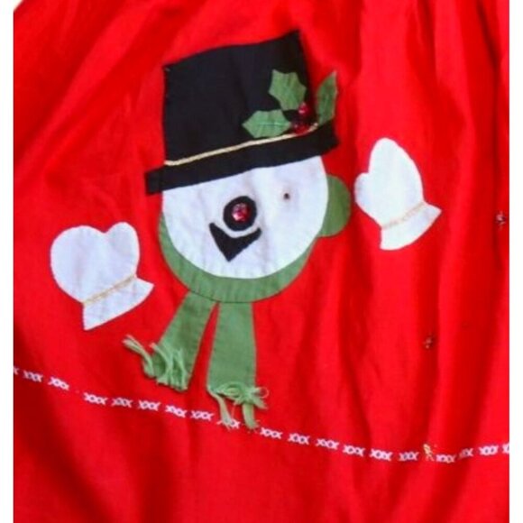 Vintage Christmas Apron Appliqued Snowman Red Cotton - Picture 4 of 4